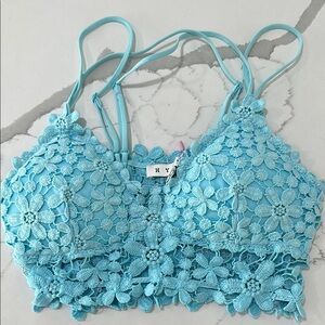 New Crochet Lace Bralette - Aqua Blue - Sizes S, M & L